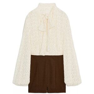 Zara tied combination short Cream and Brown Jumpsuit